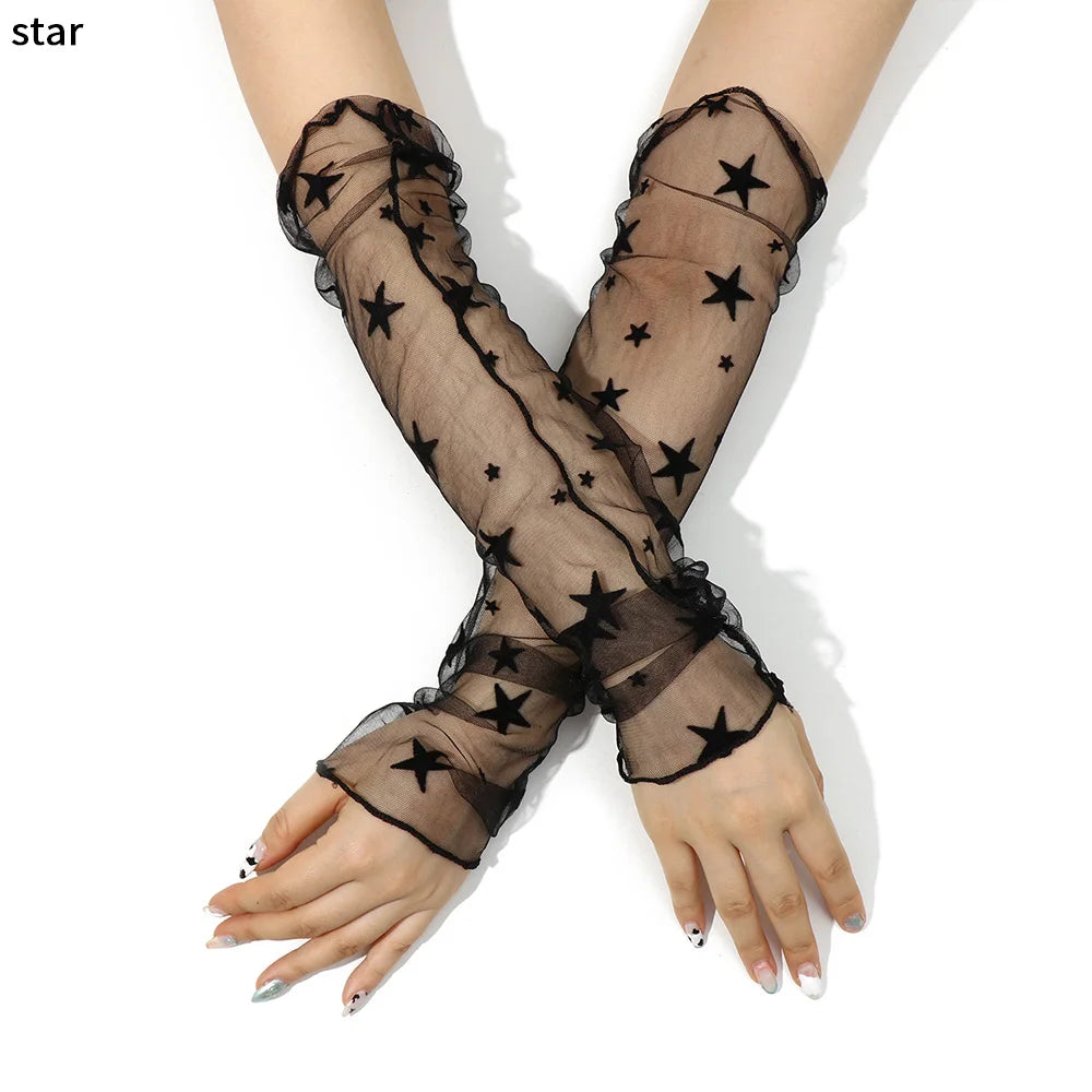 Summer Women Sun Protection Sleeves Mesh Lace Gloves UV Thin Long-Sleeved Bike Breathable Cycling Driving Arm Warmers Sleeves