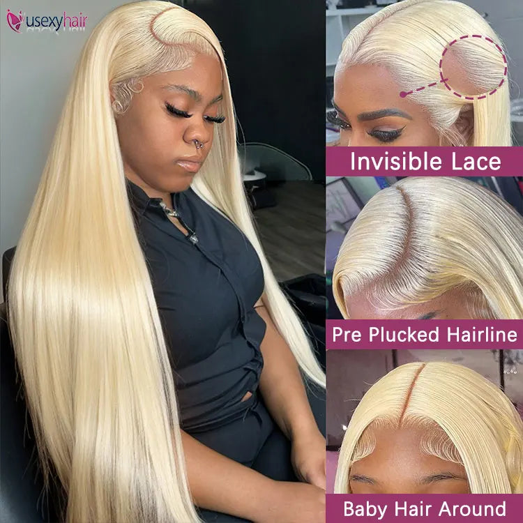 Affordable 613 Blonde Indian Virgin Hair Wig Preplucked Bone Straight 4x4 Closure Wig Vendor Human Hair Lace Wig Human Hair