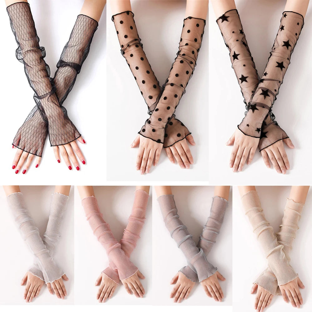 Sommer Damen Sonnenschutz Ärmel Mesh-Spitze Handschuhe UV-dünne langärmelige Fahrrad atmungsaktive Radfahren Fahren Armwärmer Ärmel