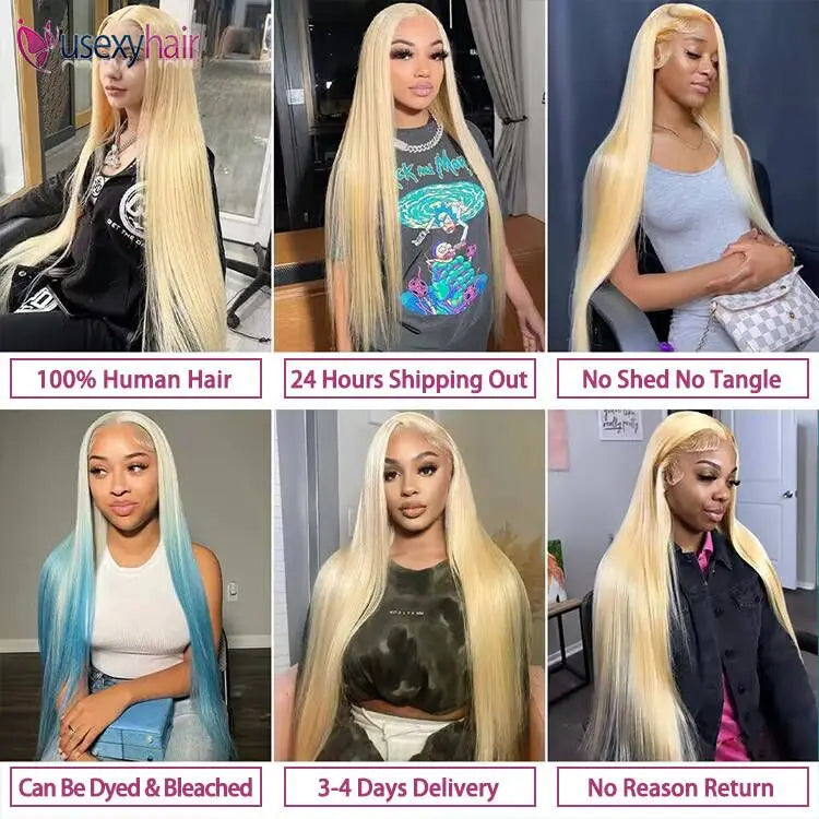 Affordable 613 Blonde Indian Virgin Hair Wig Preplucked Bone Straight 4x4 Closure Wig Vendor Human Hair Lace Wig Human Hair