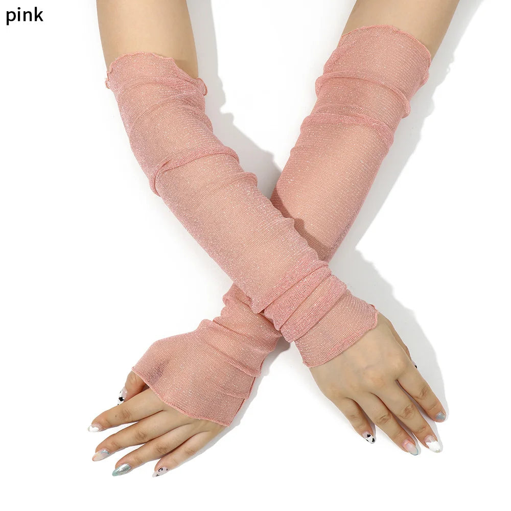 Summer Women Sun Protection Sleeves Mesh Lace Gloves UV Thin Long-Sleeved Bike Breathable Cycling Driving Arm Warmers Sleeves