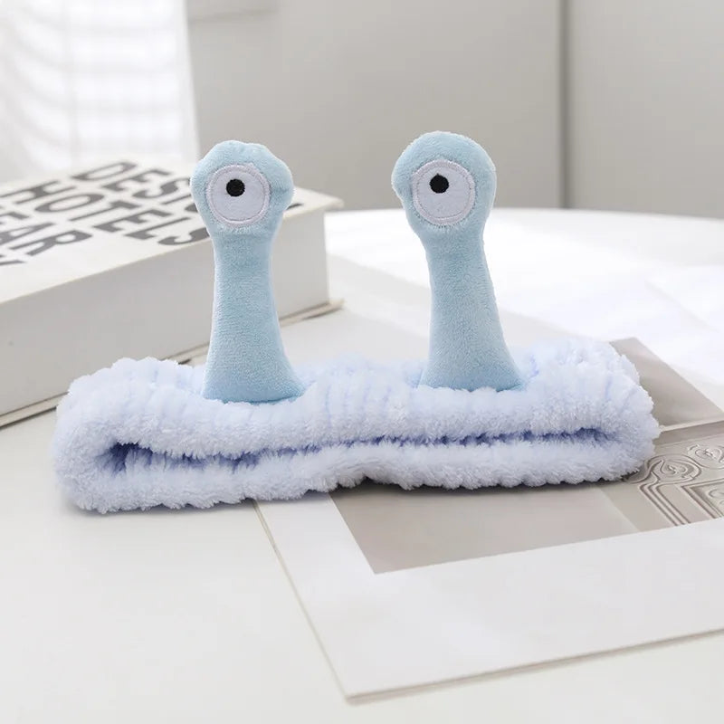 2025 New Cartoon Cross-border Funny Snail Face Wash Headband, Cute Plush Headband Suitable for Women's Face Washing and Makeup