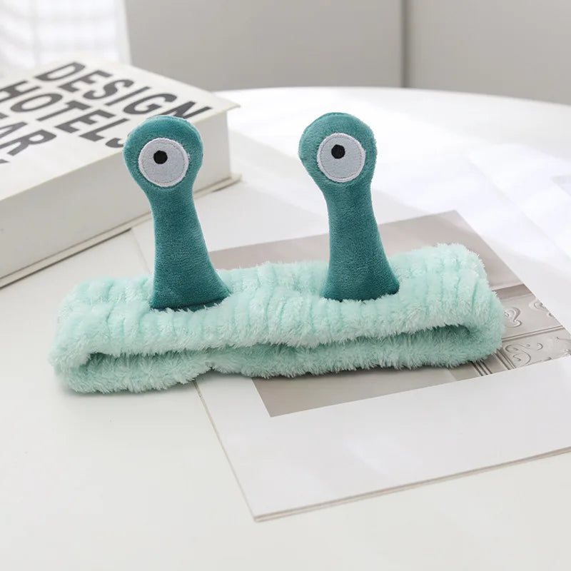 2025 New Cartoon Cross-border Funny Snail Face Wash Headband, Cute Plush Headband Suitable for Women's Face Washing and Makeup