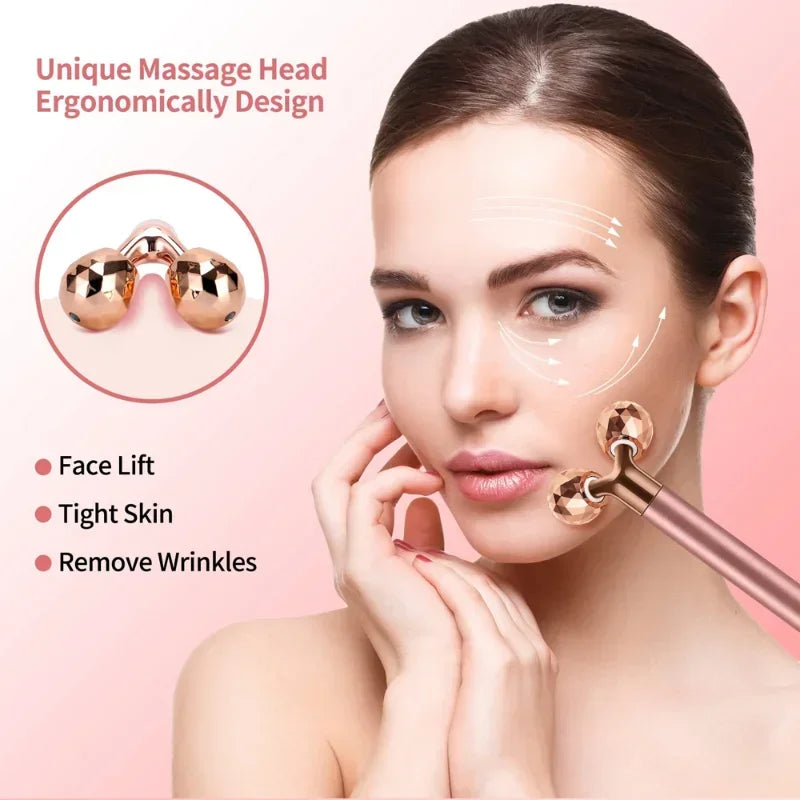 24KGlod Electric Face Massager 3D Roller 2 in 1 Face Pulse T Massager Kit Arm Eye Nose Massager Skin Care Tools
