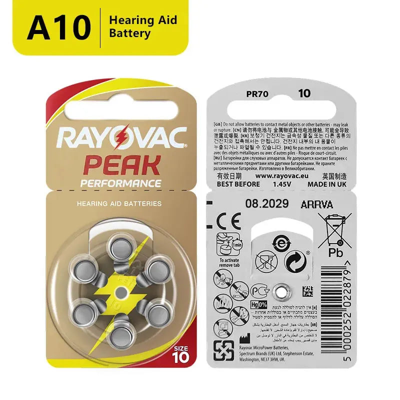 Hörgerätebatterien RAYOVAC EXTRA Zink-Luft 60 Stück Hochleistung A10 10A 10 PR70 Hörgerätebatterie A10 für Hörgeräte