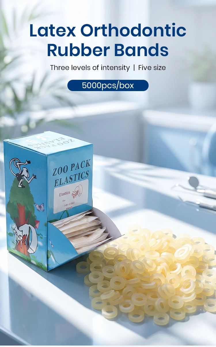 5000 Stück/Box Zahnmedizinische kieferorthopädische Zoo Pack Gummibänder Hochelastische Latex Zahnspangenstärke 3.5/5.0/6.5 OZ