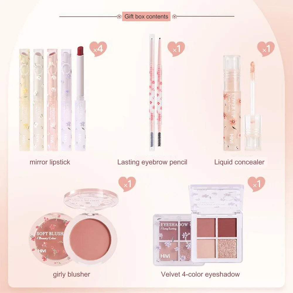8-teiliges Beauty-Set mit Lippenstift, Concealer, Lidschatten, Augenbrauen und Rouge