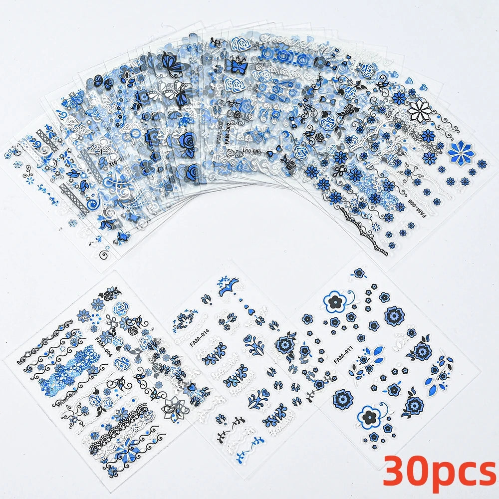 30pcs/Set Colorful Flower Nail Stickers Japanese-Korean Small Fresh Blossom Manicure Applique for Children&Girls Net Red Decals*