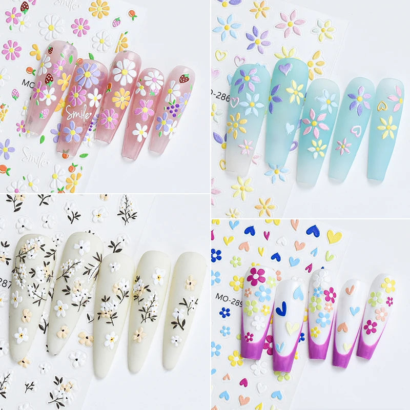 3D Nail Sticker Bowknot Long Silk Ribbon Flower Self-Adhesive Sliders Nail Art Decoration Decals DIY Manicure Accesories New
