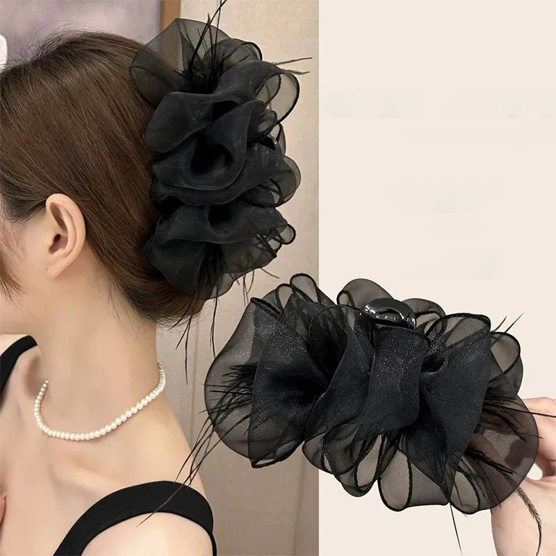 Netzschleife Haarspange Damen Mädchen Süß Elegant Schwarz Große Haarspange Einkaufen Hochzeit Alltag Haarklammern Mode Haarschmuck