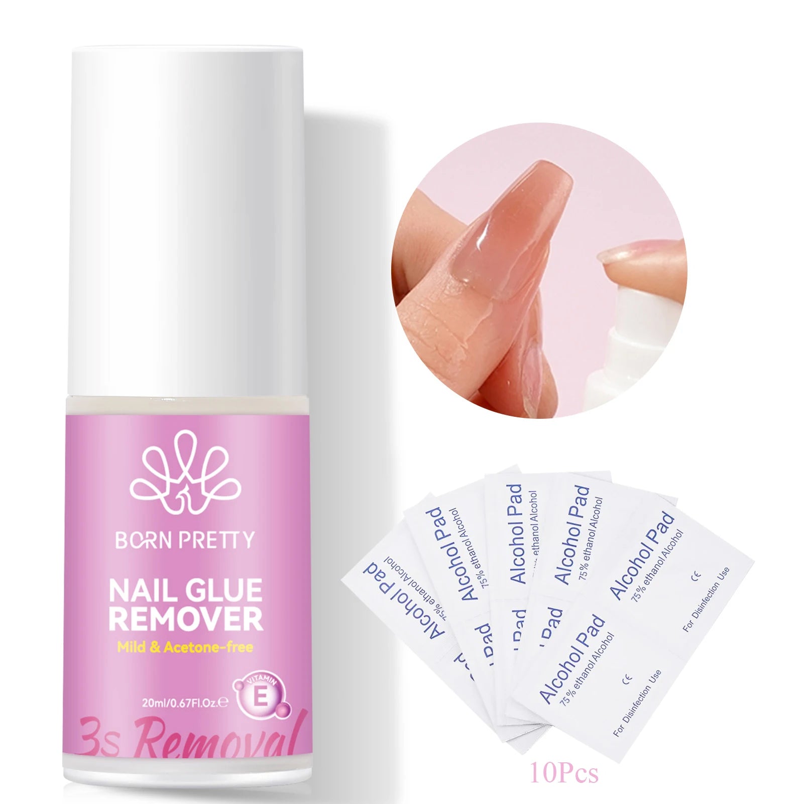 BORN PRETTY 20ml Nail Glue Remover Easily Removes with 7ml Nail Tips Glue For False Nails Odorless Fast Air Dry Acrylic Nails