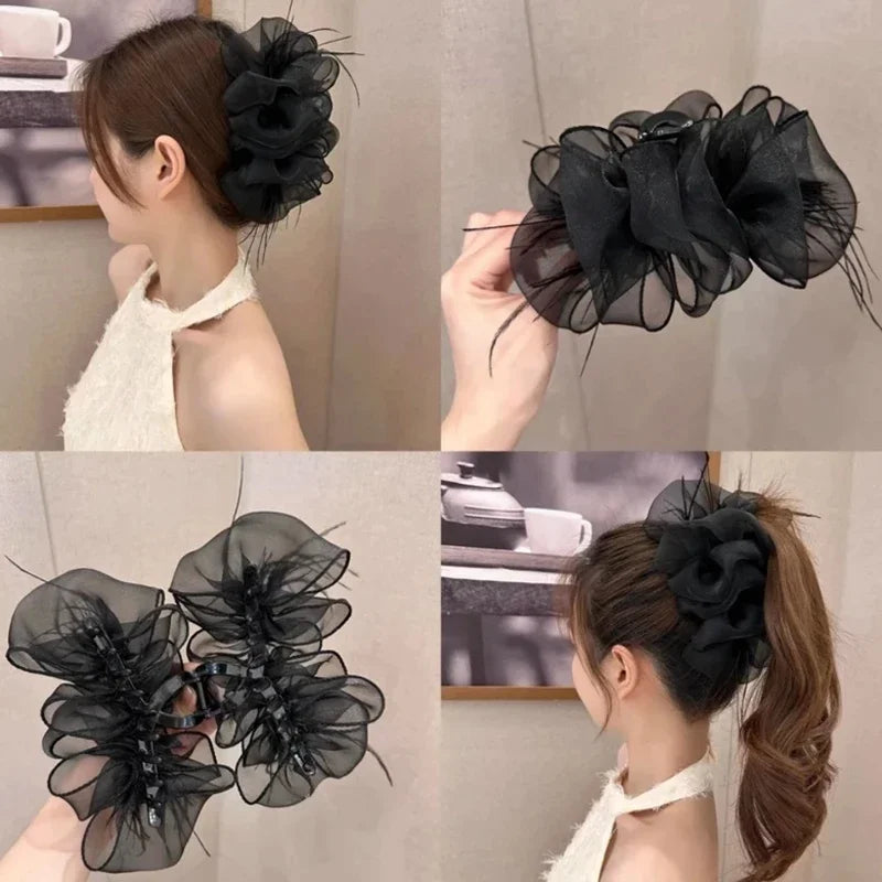Netzschleife Haarspange Damen Mädchen Süß Elegant Schwarz Große Haarspange Einkaufen Hochzeit Alltag Haarklammern Mode Haarschmuck