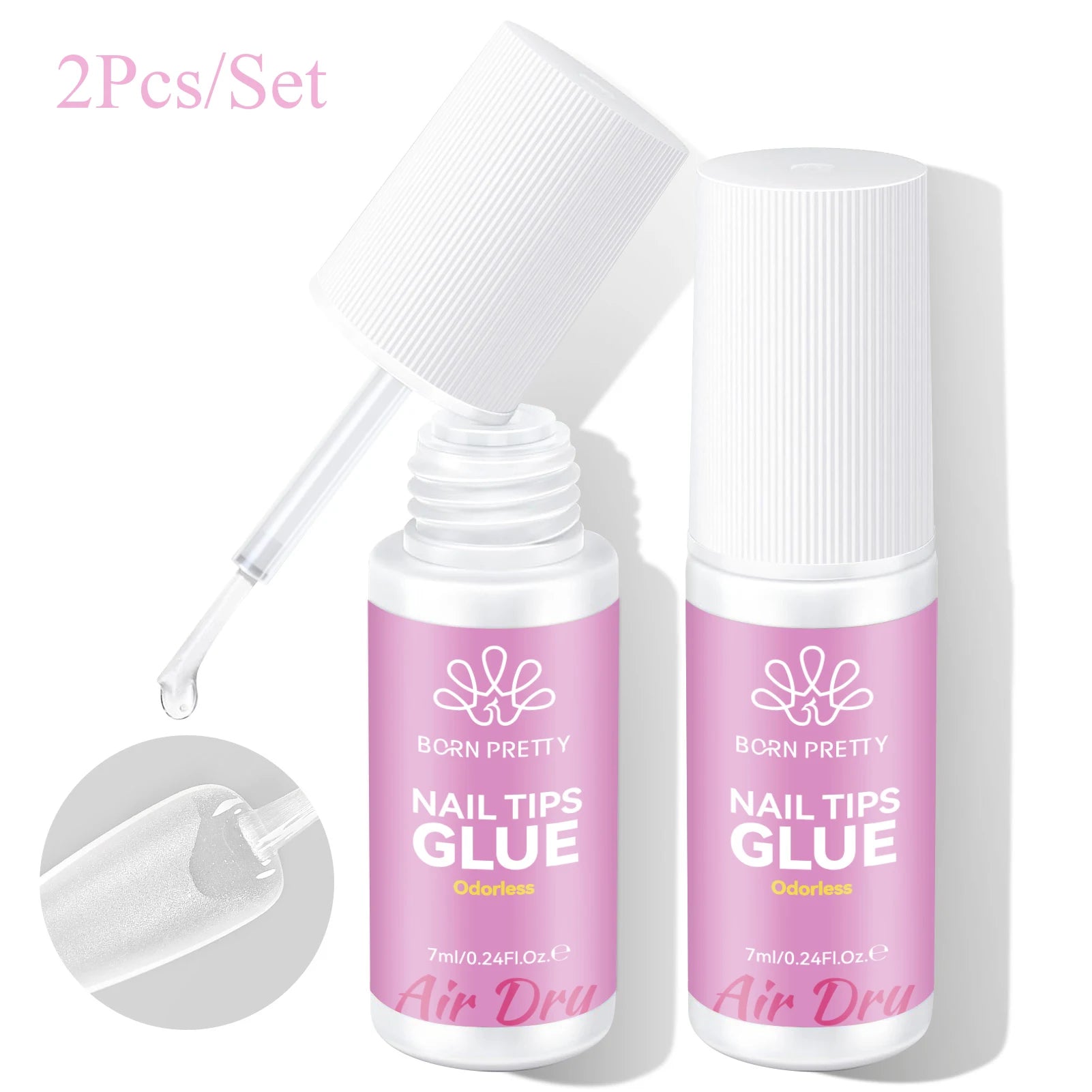 BORN PRETTY 20ml Nail Glue Remover Easily Removes with 7ml Nail Tips Glue For False Nails Odorless Fast Air Dry Acrylic Nails