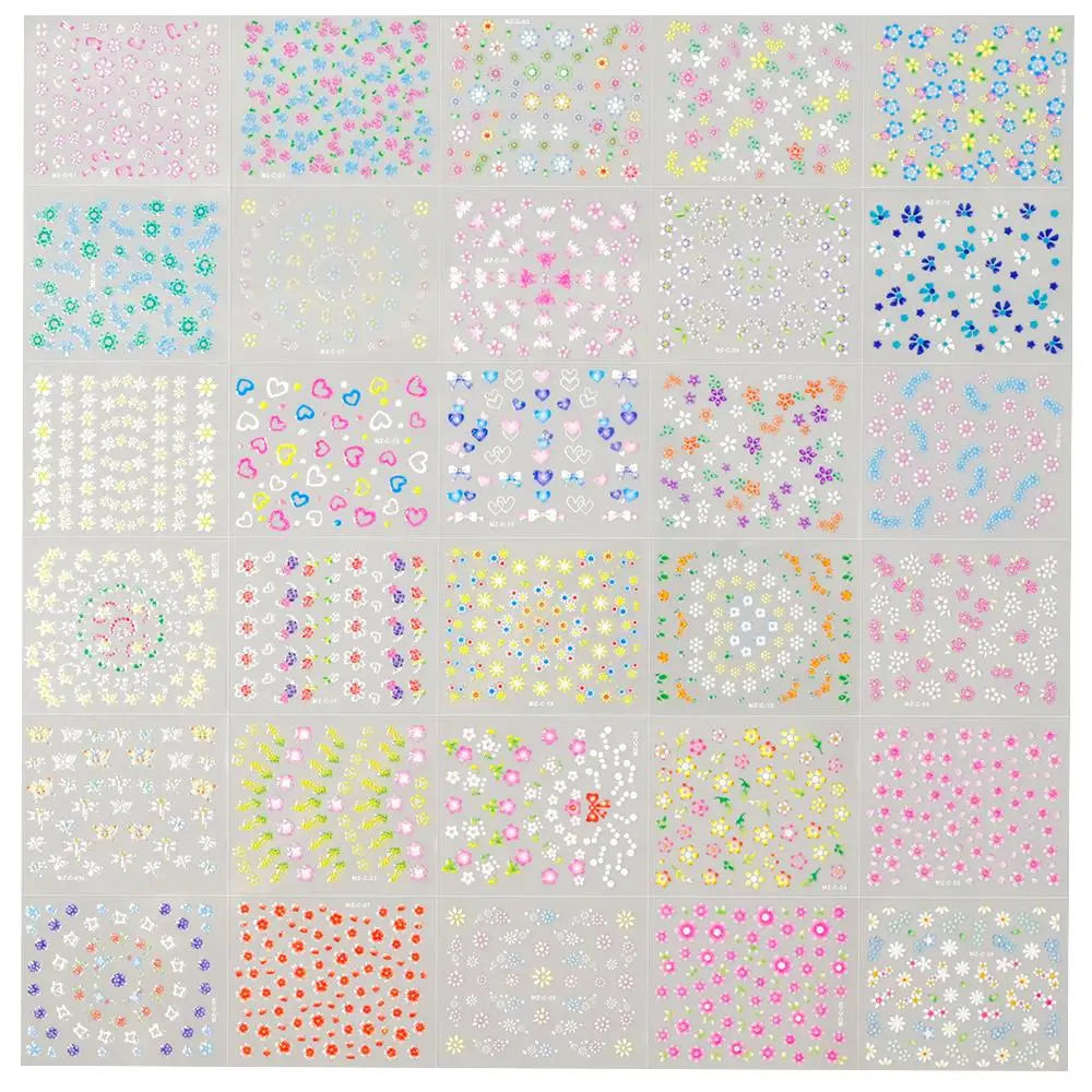 30pcs/Set Colorful Flower Nail Stickers Japanese-Korean Small Fresh Blossom Manicure Applique for Children&Girls Net Red Decals*