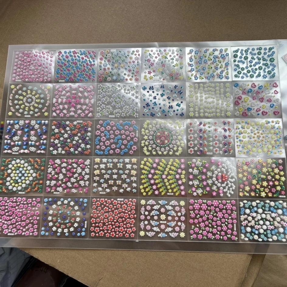 30pcs/Set Colorful Flower Nail Stickers Japanese-Korean Small Fresh Blossom Manicure Applique for Children&Girls Net Red Decals*