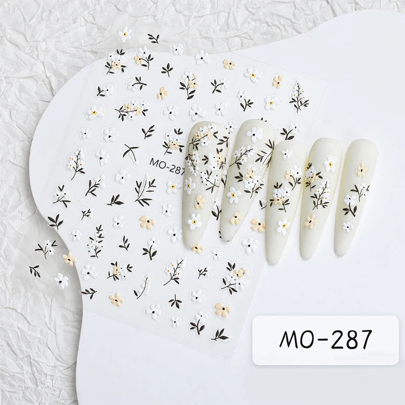 3D Nail Sticker Bowknot Long Silk Ribbon Flower Self-Adhesive Sliders Nail Art Decoration Decals DIY Manicure Accesories New