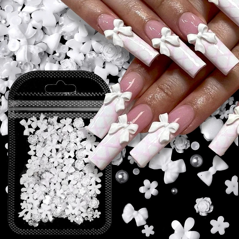 1Bag Mix Colorful Jelly Clear Ribbon Bowknot Nail Charms Heart Pearls Flower Flat-back Gems Parts Nail Art Manicure Decorations