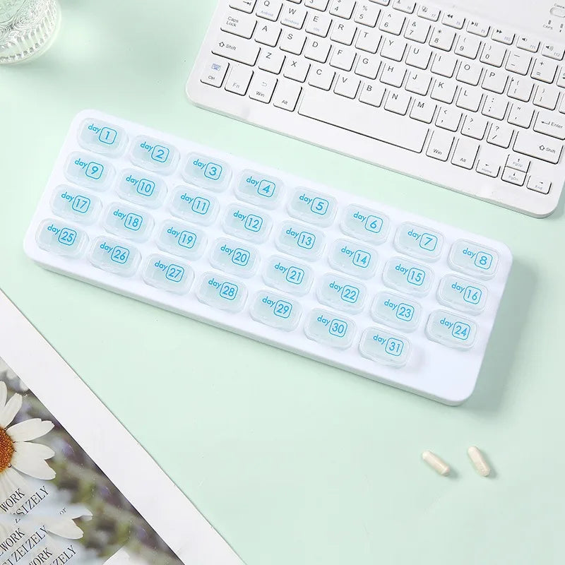 Neuer heißer tragbarer Premium-Pillendosierer für 31 Tage, monatlich, Aufbewahrungsbox, Halter für tägliche Medikamente, Vitamine, Fischöle, Nahrungsergänzungsmittel