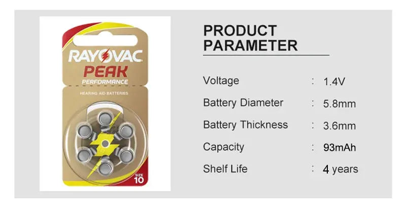 Hörgerätebatterien RAYOVAC EXTRA Zink-Luft 60 Stück Hochleistung A10 10A 10 PR70 Hörgerätebatterie A10 für Hörgeräte