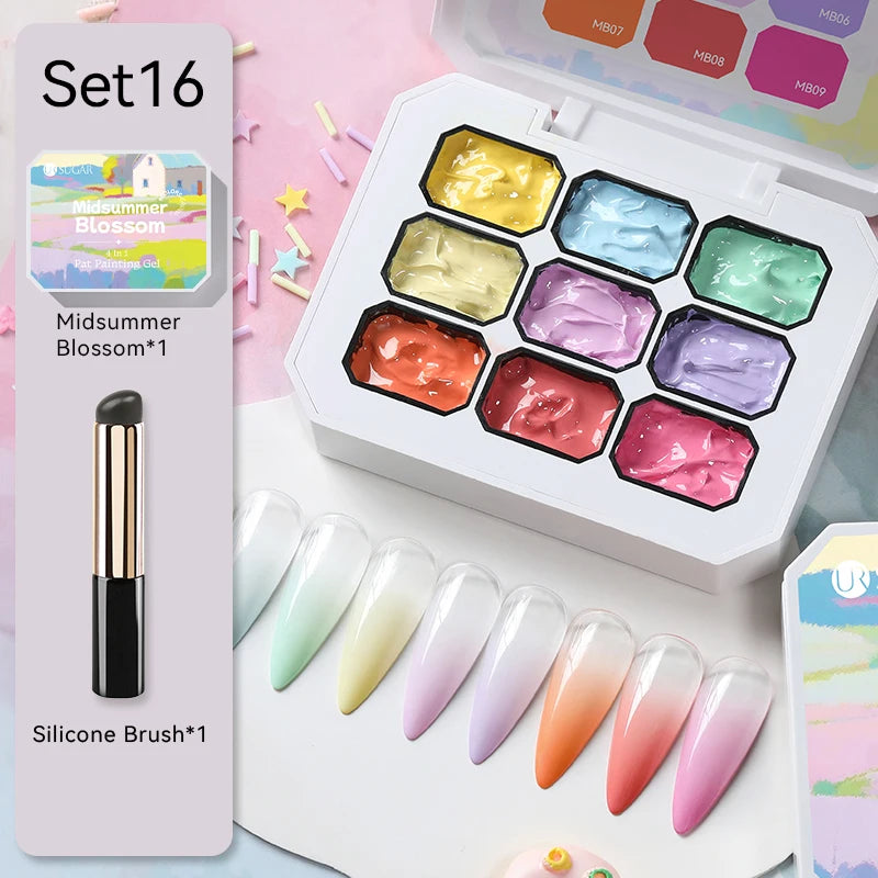 UR SUGAR 2Pcs 9-colors New Popular Color Patting Gel Gradient Color Semi Permanent Painting UV&LED Gel Nail Art Creation Varnish