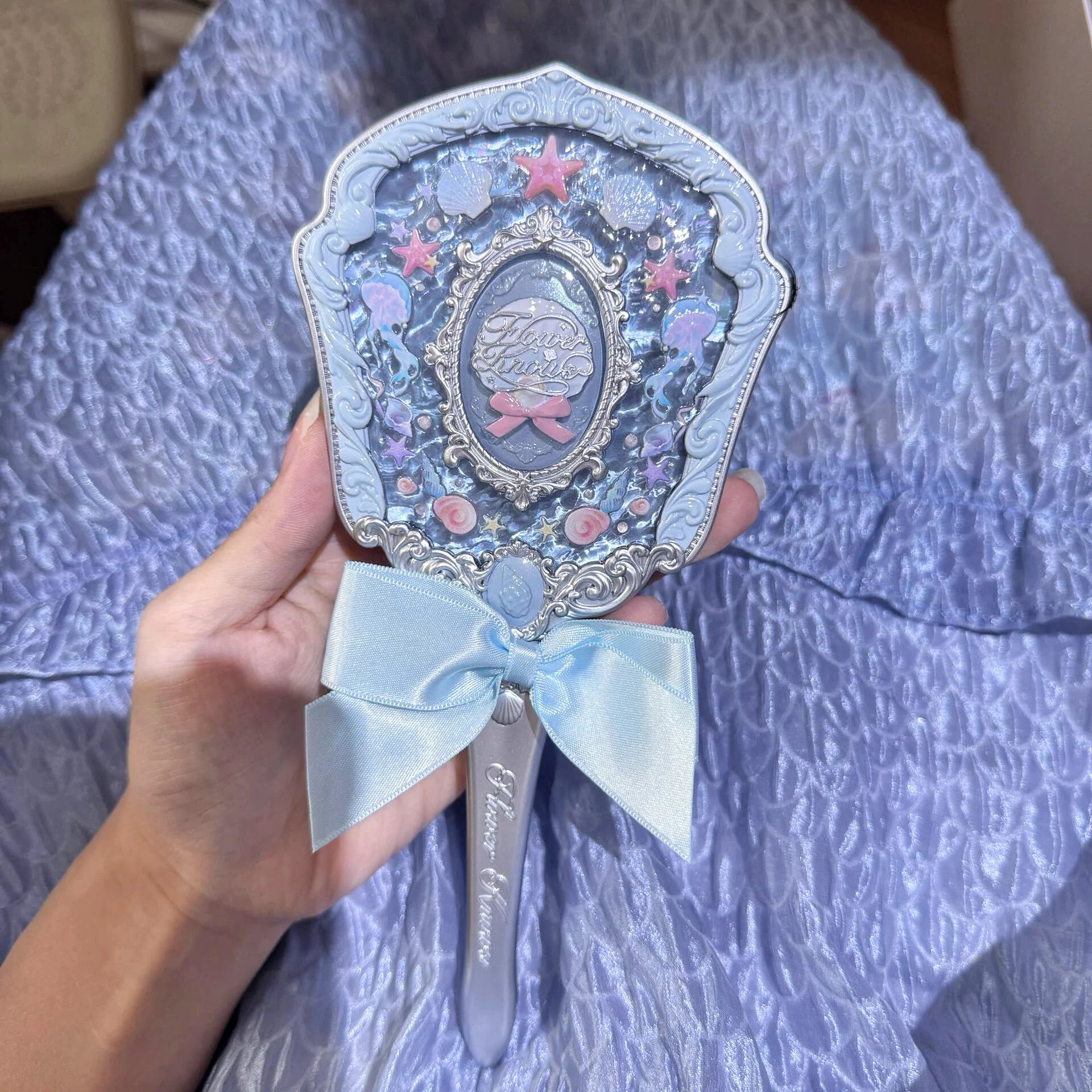 Flower Knows Butterfly Cloud Collar Collection Cosmetic Mirror Hand Holding Mirror Exquisite Relief Makeup Tools Mermaid Mirror