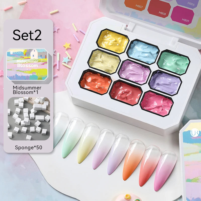 UR SUGAR 2Pcs 9-colors New Popular Color Patting Gel Gradient Color Semi Permanent Painting UV&LED Gel Nail Art Creation Varnish