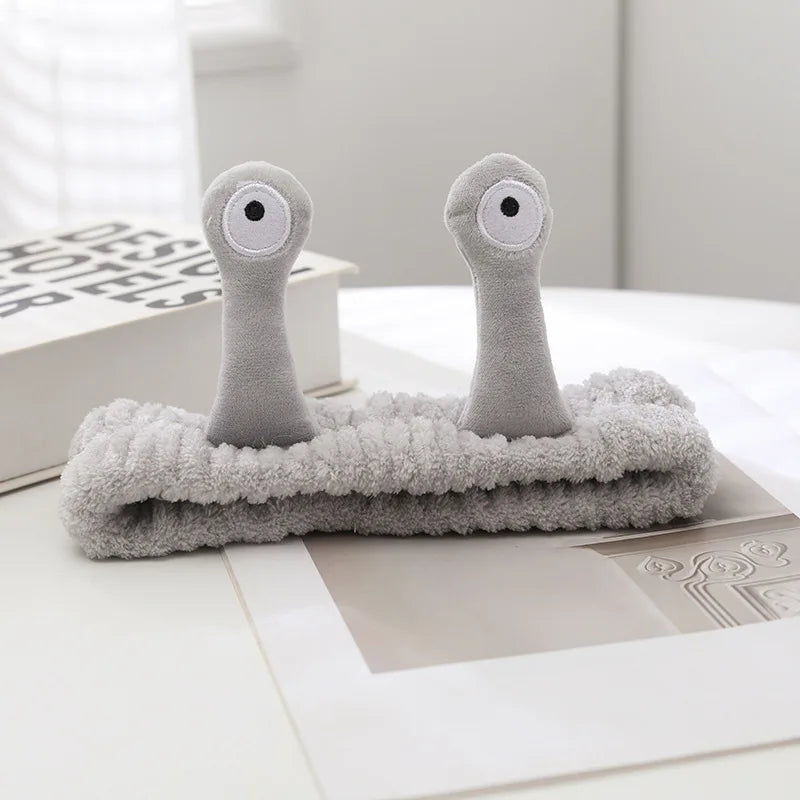 2025 New Cartoon Cross-border Funny Snail Face Wash Headband, Cute Plush Headband Suitable for Women's Face Washing and Makeup