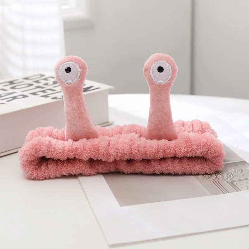 2025 New Cartoon Cross-border Funny Snail Face Wash Headband, Cute Plush Headband Suitable for Women's Face Washing and Makeup