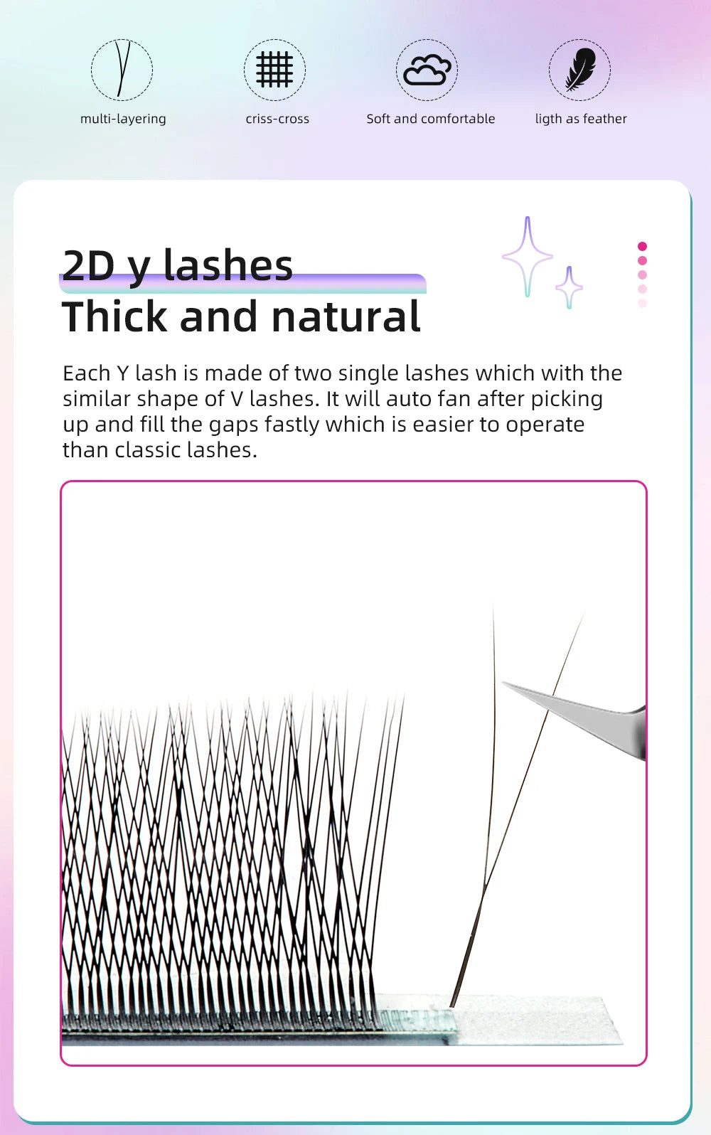 Yelix 2D Y-Form Wimpernverlängerung Handgewebt Premium B C D L M Natürliche Einzelspitze Wimpern Zubehör Make-up Mesh-Netz Cross Lash