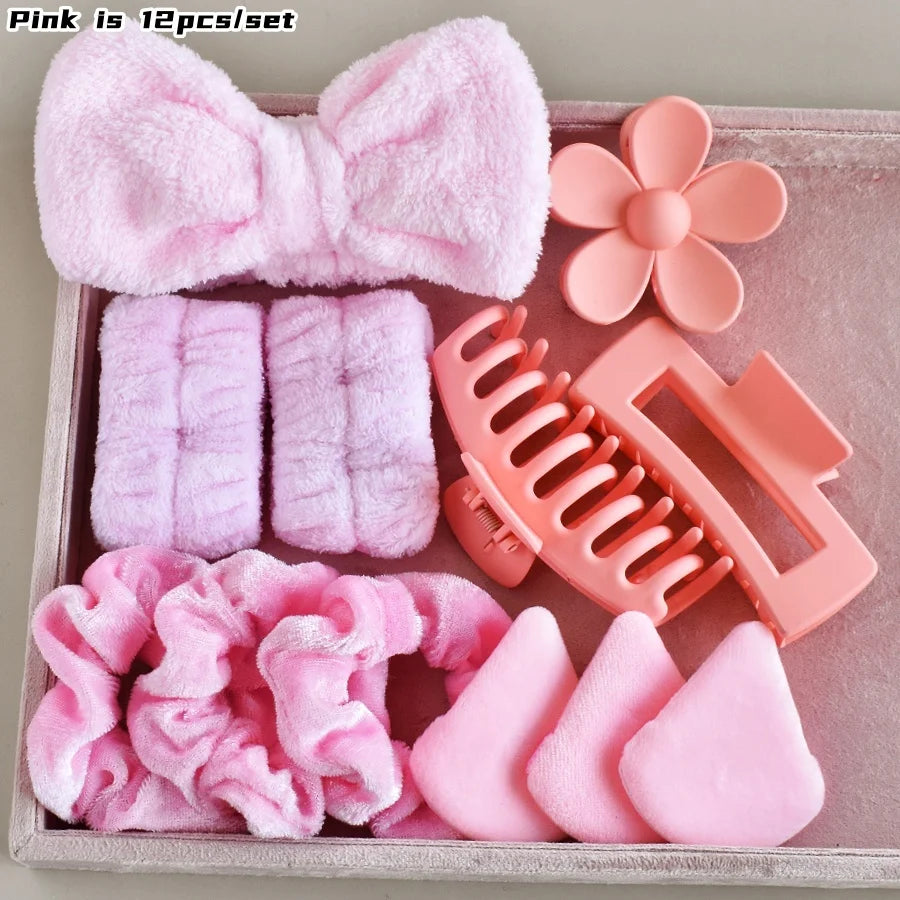 12PCS/SET Ladies multi-color Autumn and winter plush hair accessories set Daily SPA makeup face ultra-practical toiletry set Lad