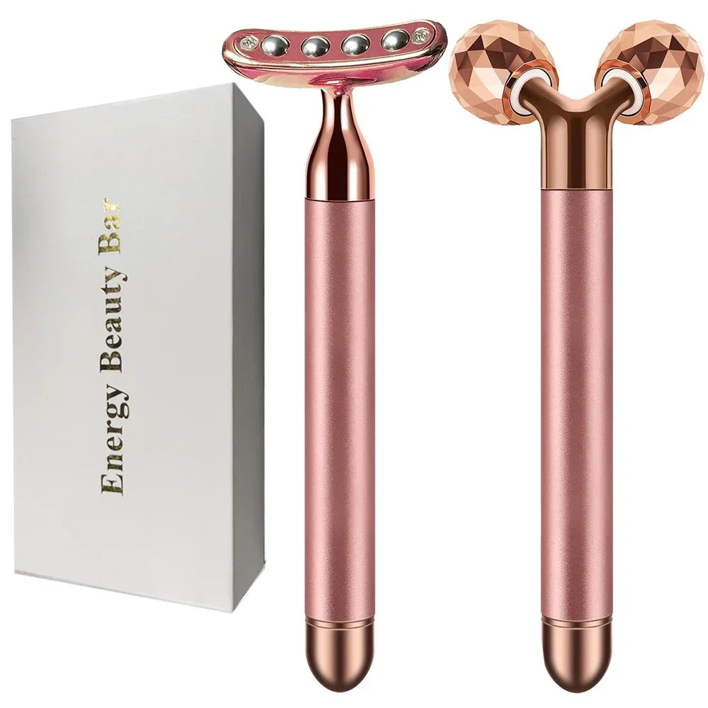 24KGlod Electric Face Massager 3D Roller 2 in 1 Face Pulse T Massager Kit Arm Eye Nose Massager Skin Care Tools