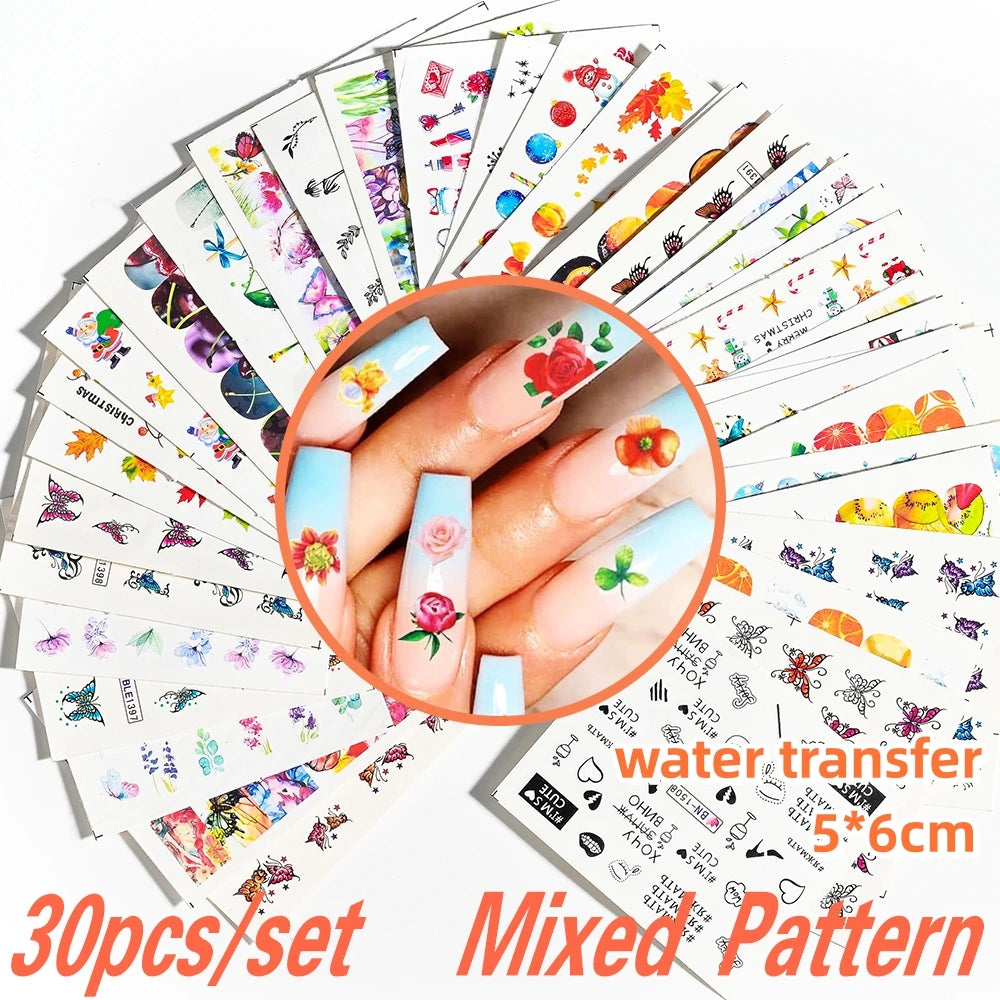 30pcs/Set Colorful Flower Nail Stickers Japanese-Korean Small Fresh Blossom Manicure Applique for Children&Girls Net Red Decals*