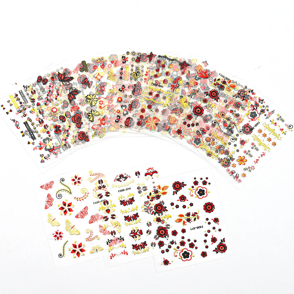 30pcs/Set Colorful Flower Nail Stickers Japanese-Korean Small Fresh Blossom Manicure Applique for Children&Girls Net Red Decals*