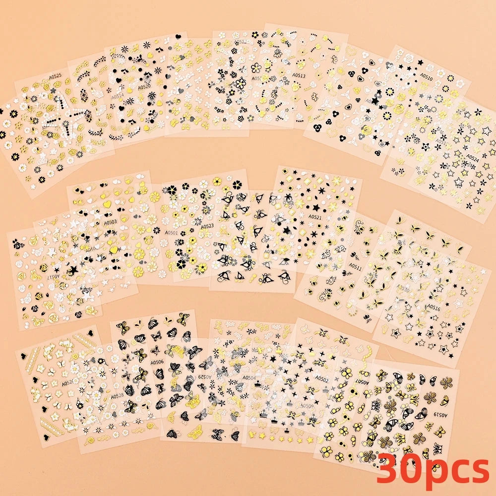 30pcs/Set Colorful Flower Nail Stickers Japanese-Korean Small Fresh Blossom Manicure Applique for Children&Girls Net Red Decals*