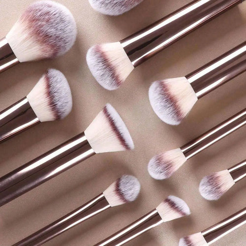 12pcs Professional Makeup Brush Set Incl. Eyeshadow, Powder, Blush Brushes, 2pcs Makeup Sponges, 1pc Powder Puff, Complete Trave