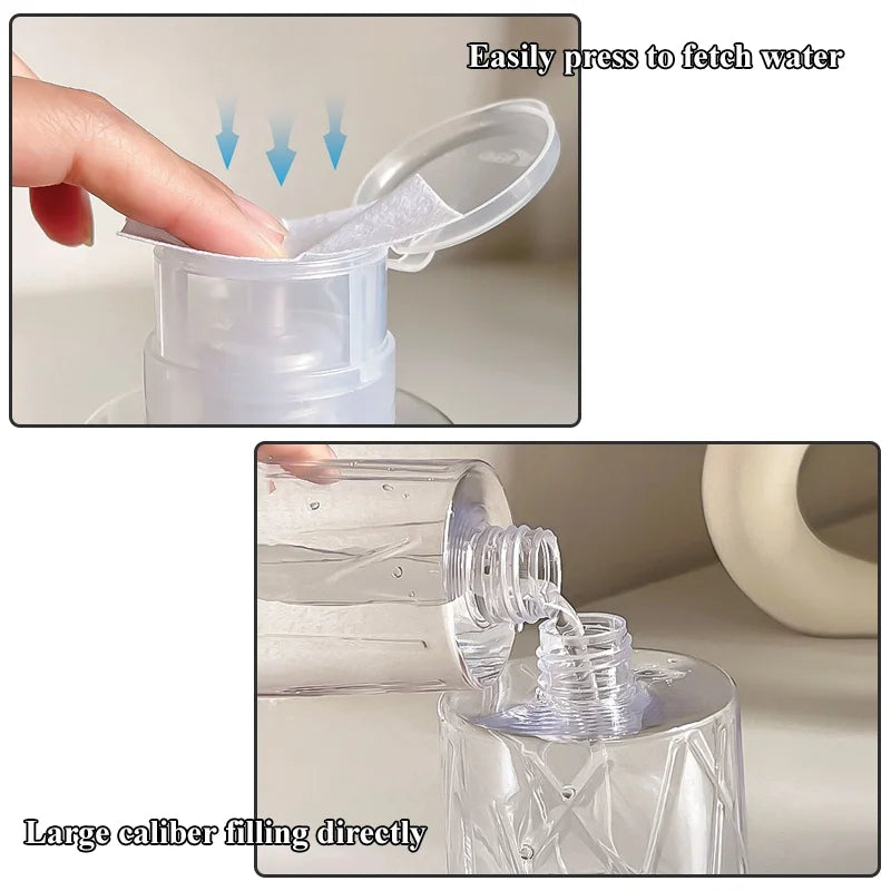 Nachfüllbare Flasche mit verschließbarem Nagelpumpenspender für Nagellack, Maniküre, Reiniger, Make-up-Entferner, Behälter mit Druckpumpe