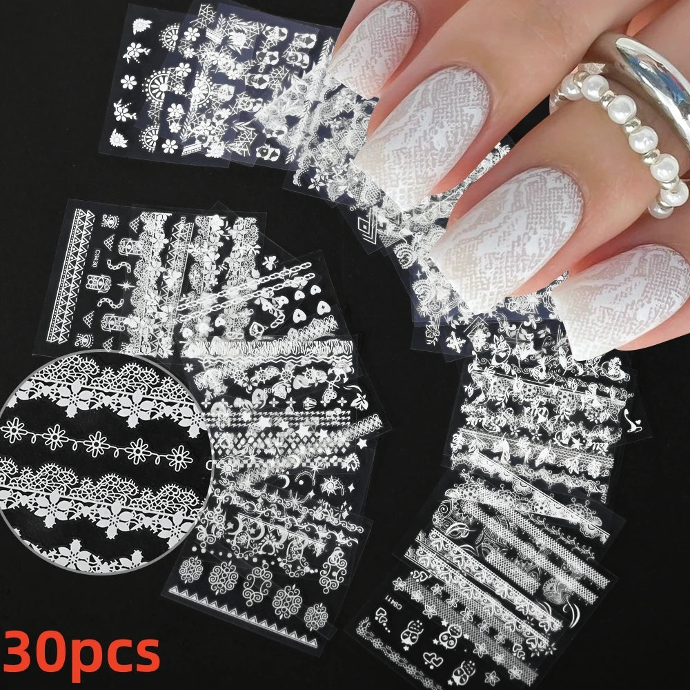 30pcs/Set Colorful Flower Nail Stickers Japanese-Korean Small Fresh Blossom Manicure Applique for Children&Girls Net Red Decals*
