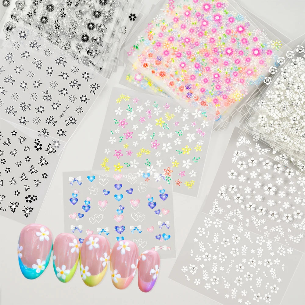 30pcs/Set Colorful Flower Nail Stickers Japanese-Korean Small Fresh Blossom Manicure Applique for Children&Girls Net Red Decals*