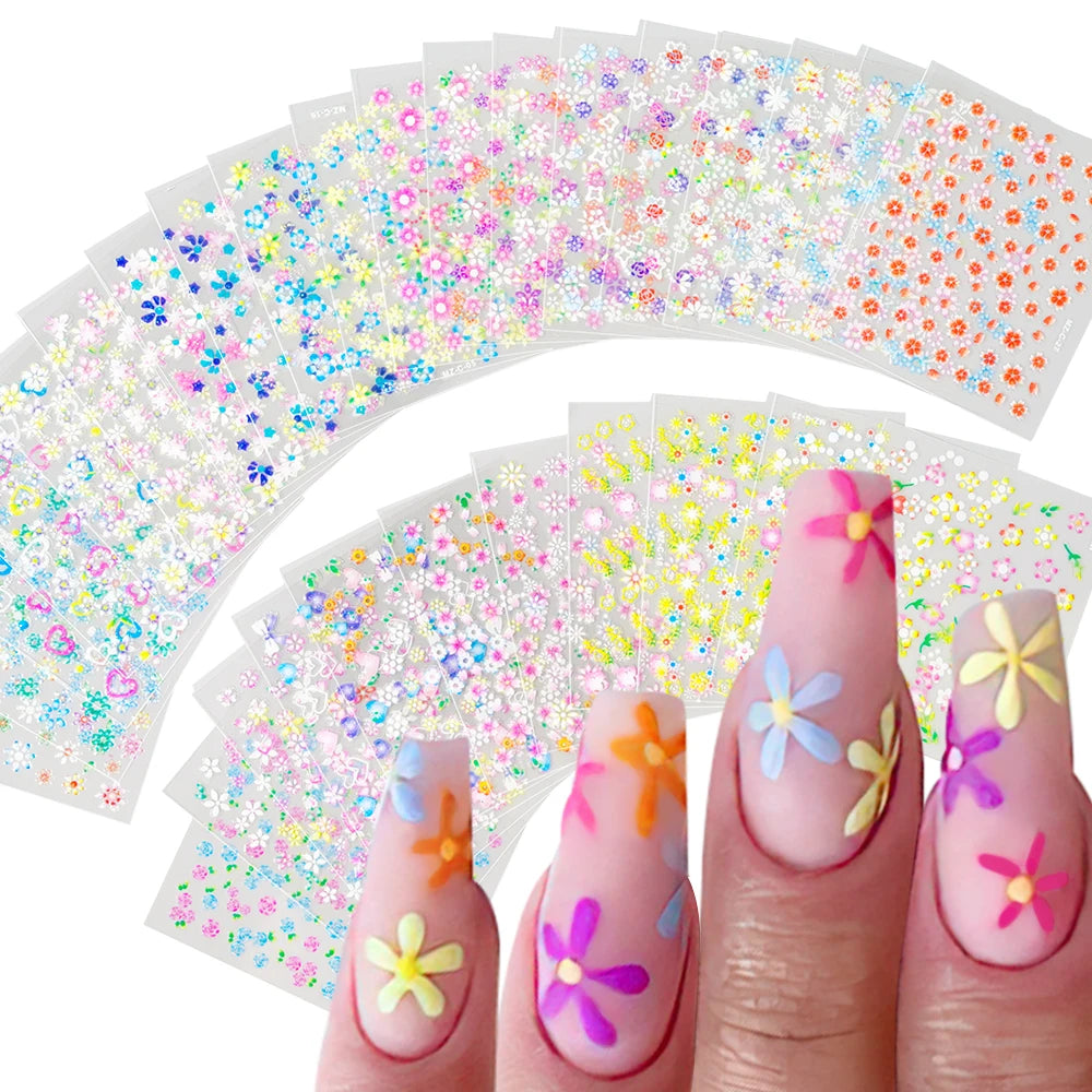 30pcs/Set Colorful Flower Nail Stickers Japanese-Korean Small Fresh Blossom Manicure Applique for Children&Girls Net Red Decals*