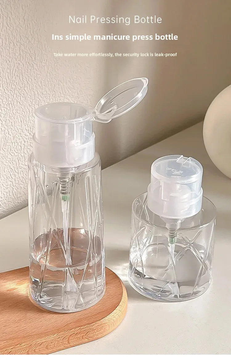 Nachfüllbare Flasche mit verschließbarem Nagelpumpenspender für Nagellack, Maniküre, Reiniger, Make-up-Entferner, Behälter mit Druckpumpe