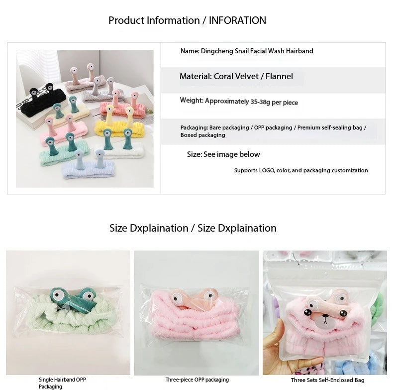 2025 New Cartoon Cross-border Funny Snail Face Wash Headband, Cute Plush Headband Suitable for Women's Face Washing and Makeup