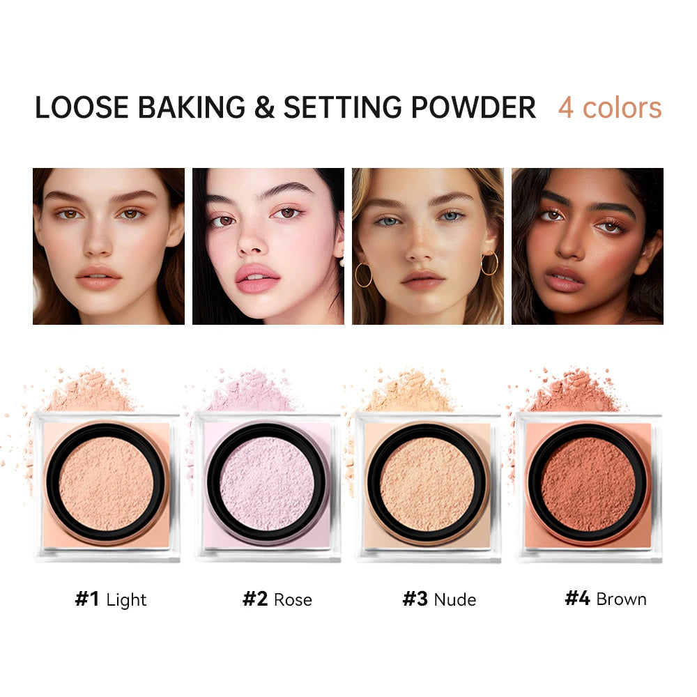 Loses Puder Make-up Loose Baking & Setting Puder Matt Wasserdicht Lang anhaltend Ölkontrolle 4 Farben Loses Puder Make-up Kosmetik