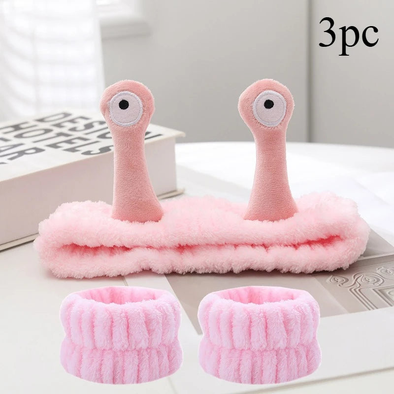 2025 New Cartoon Cross-border Funny Snail Face Wash Headband, Cute Plush Headband Suitable for Women's Face Washing and Makeup