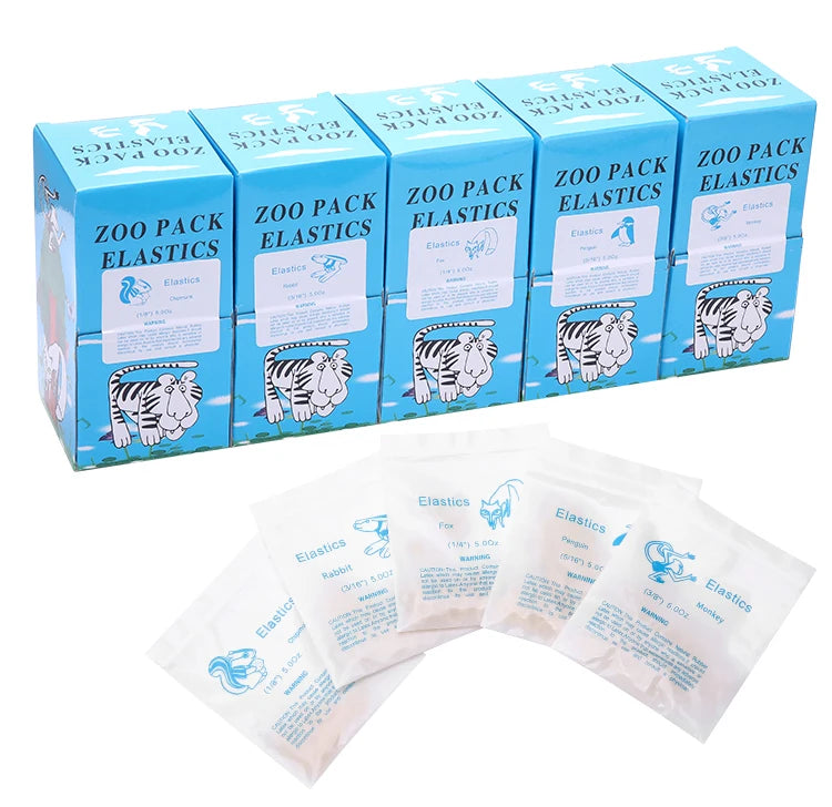 5000 Stück/Box Zahnmedizinische kieferorthopädische Zoo Pack Gummibänder Hochelastische Latex Zahnspangenstärke 3.5/5.0/6.5 OZ