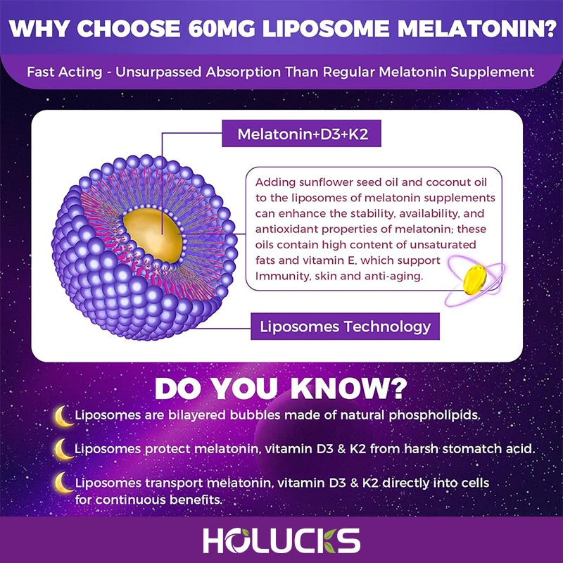 1 kaufen, 1 gratis! Liposomales Melatonin-Ergänzungsmittel, zur Linderung von Schlaflosigkeit und zur Erholung von Jetlag, für schnelles Einschlafen und erholsame Nächte