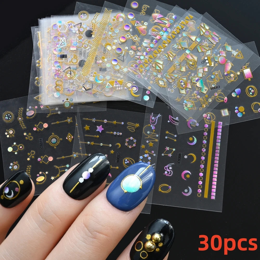 30pcs/Set Colorful Flower Nail Stickers Japanese-Korean Small Fresh Blossom Manicure Applique for Children&Girls Net Red Decals*