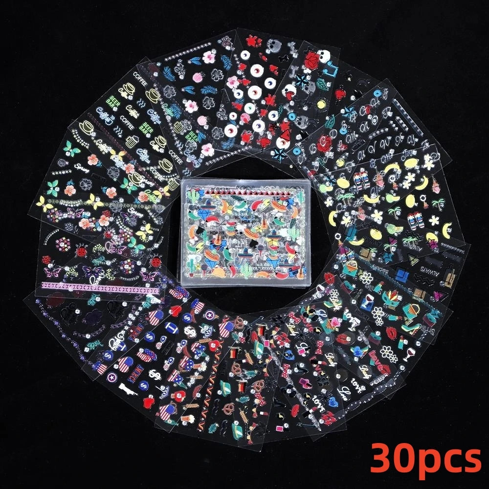 30pcs/Set Colorful Flower Nail Stickers Japanese-Korean Small Fresh Blossom Manicure Applique for Children&Girls Net Red Decals*