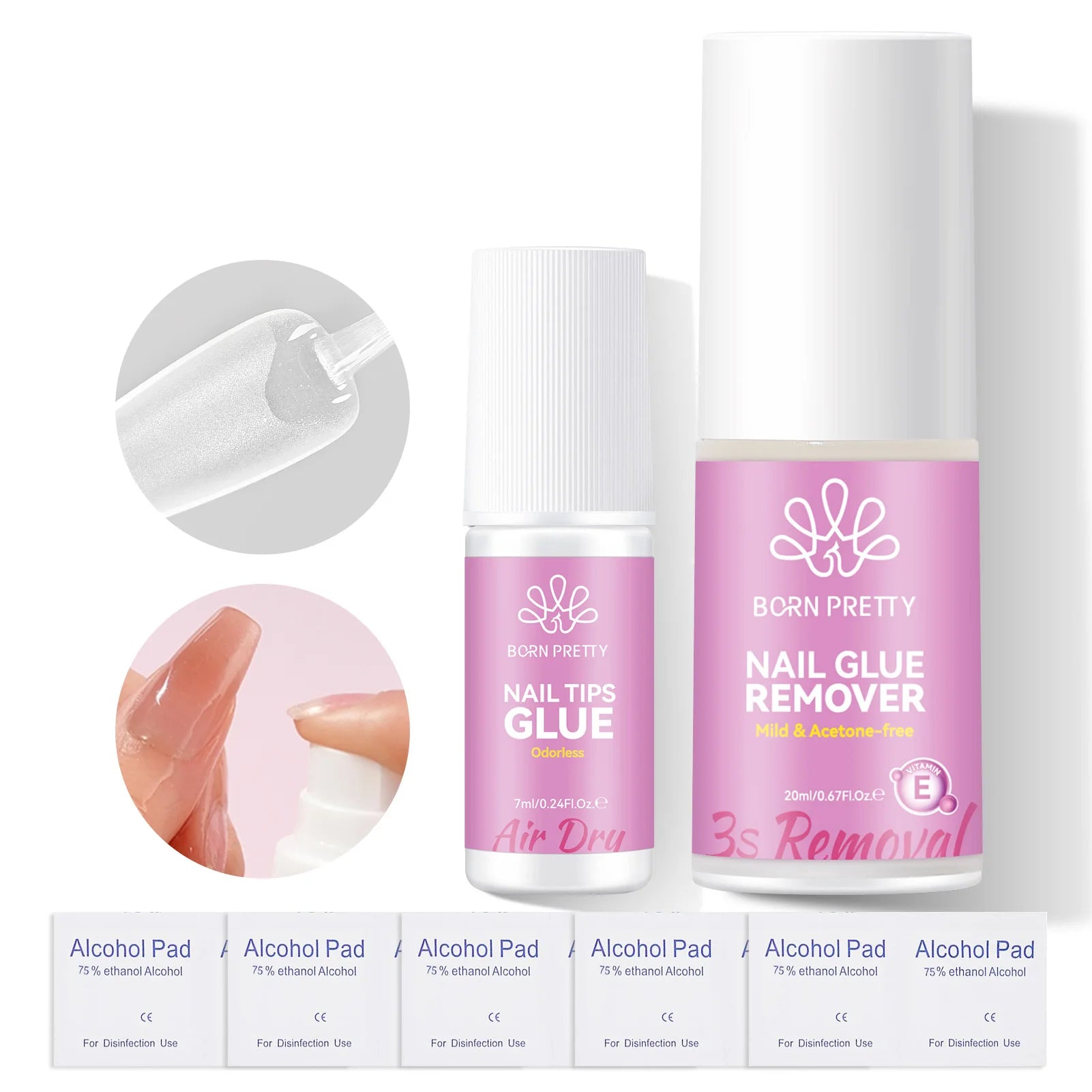 BORN PRETTY 20ml Nail Glue Remover Easily Removes with 7ml Nail Tips Glue For False Nails Odorless Fast Air Dry Acrylic Nails