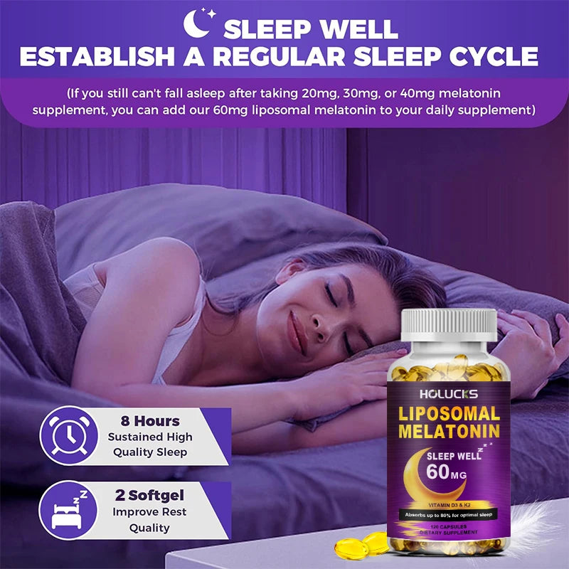 1 kaufen, 1 gratis! Liposomales Melatonin-Ergänzungsmittel, zur Linderung von Schlaflosigkeit und zur Erholung von Jetlag, für schnelles Einschlafen und erholsame Nächte