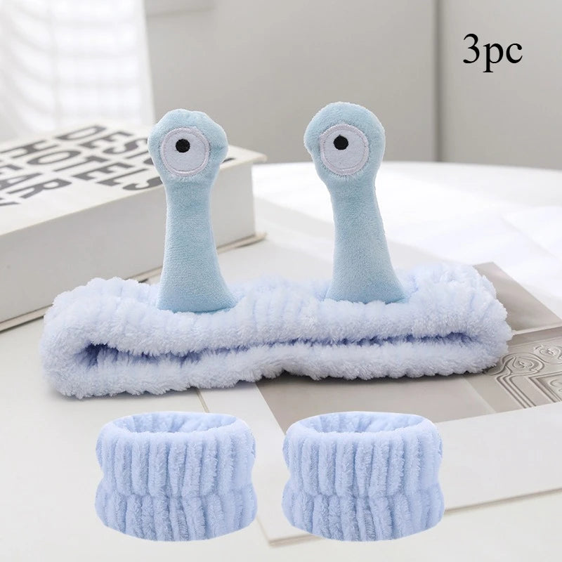 2025 New Cartoon Cross-border Funny Snail Face Wash Headband, Cute Plush Headband Suitable for Women's Face Washing and Makeup